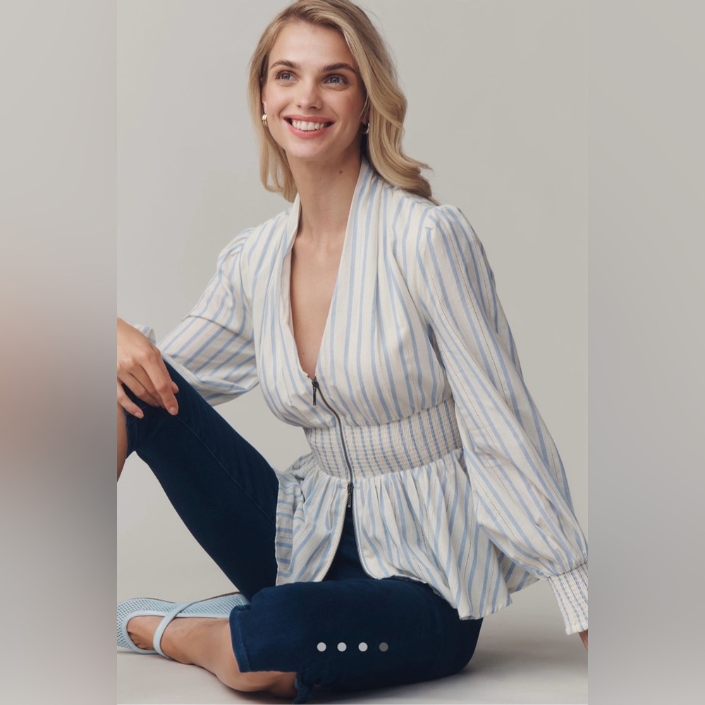 The Tommie Long sleeve smocked front zip blouse